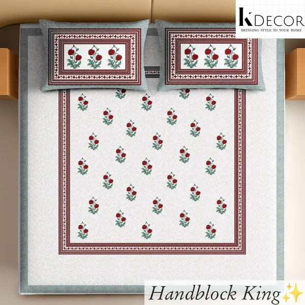 Handblock_Floral_Print_King_Size_Bedsheet