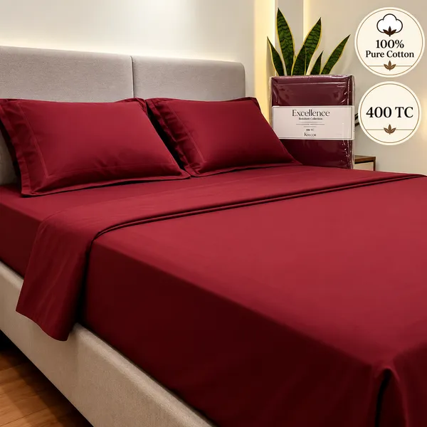 100%_Pure_Cotton_Solid_Burgundy_King_Size_Bedsheet_Set