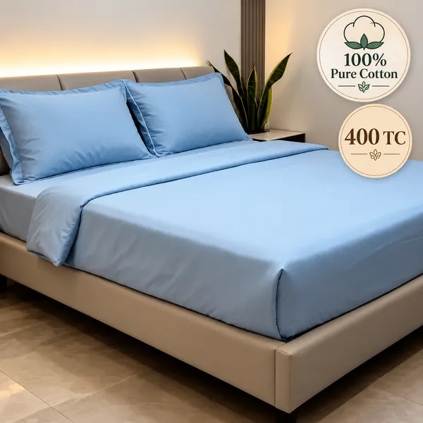100%_Pure_Cotton_Solid_Blue_King_Size_Bedsheet_Set
