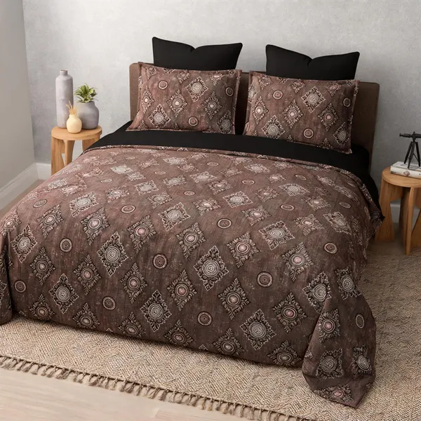 Cotton_Traditional_Brown_Print_King_Size_Bedsheet_Set