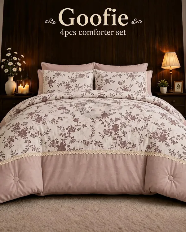 Khadi_Cotton_Mauve_Floral_Print_4_Piece_Comforter_Set