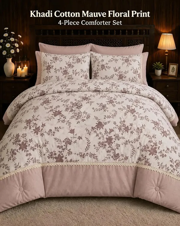Khadi_Cotton_Mauve_Floral_Print_4_Piece_Comforter_Set