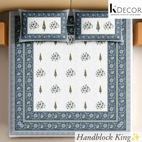 Handblock_Floral_Print_King_Size_Bedsheet