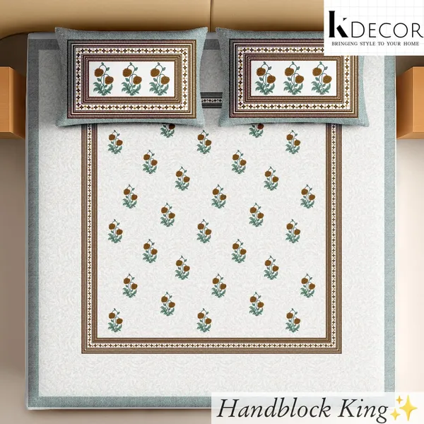 Handblock_Floral_Print_King_Size_Bedsheet