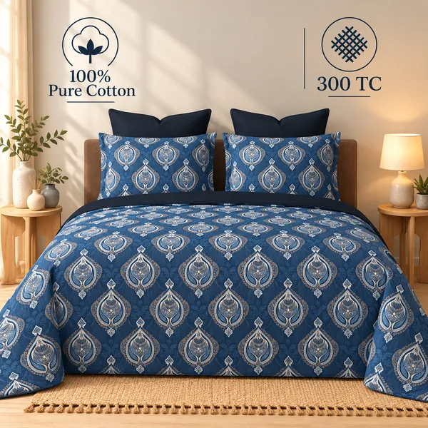 100%_Pure_Cotton_Traditional_Dark_Paisley_Print_King_Size_Bedsheet_Set