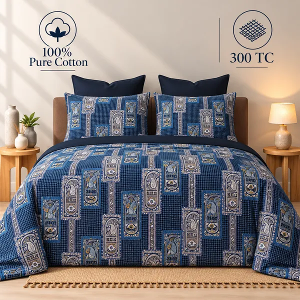 100%_Pure_Cotton_Modern_Geometric_Print_King_Size_Bedsheet_Set