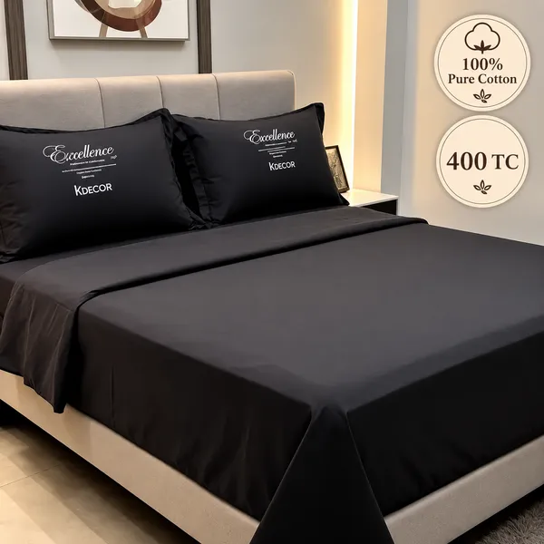 100%_Pure_Cotton_Contemporary_Solid_Black_King_Size_Bedsheet_Set