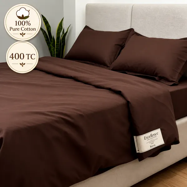 100%_Pure_Cotton_Contemporary_Solid_Brown_King_Size_Bedsheet_Set