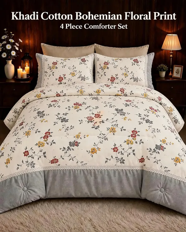 Khadi_Cotton_Bohemian_Floral_Print_4_Piece_Comforter_Set