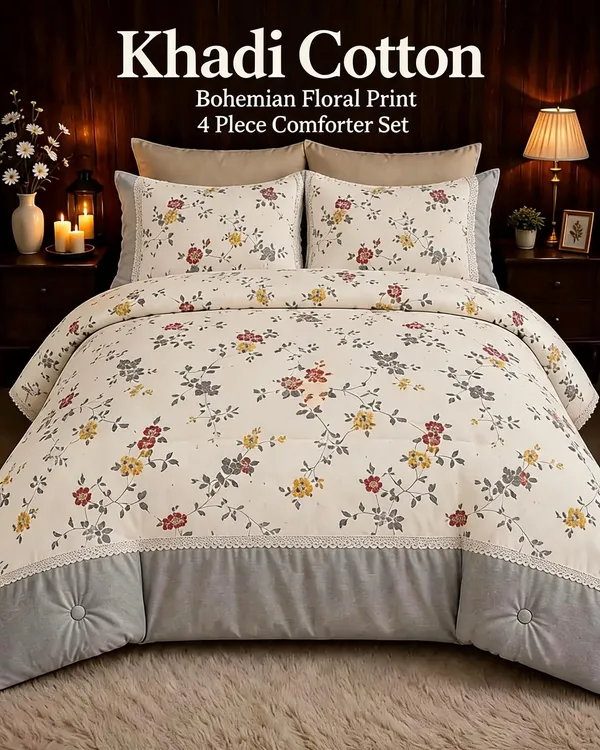 Khadi_Cotton_Bohemian_Floral_Print_4_Piece_Comforter_Set
