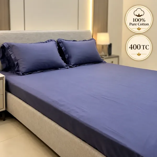 100%_Pure_Cotton_Contemporary_Solid_Blue_King_Size_Bedsheet_Set