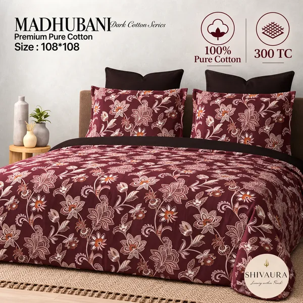100%_Pure_Cotton_Madhubani_Floral_Print_King_Size_Bedsheet_Set