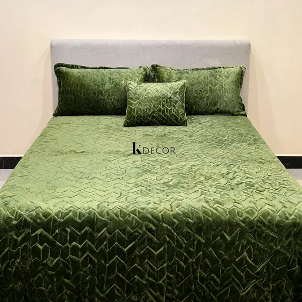 Soft_Flannel_Geometric_Print_Green_King_Size_Bed_Sheet_Set