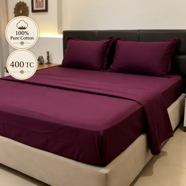 100%_Pure_Cotton_Solid_Maroon_King_Size_Bedsheet_Set