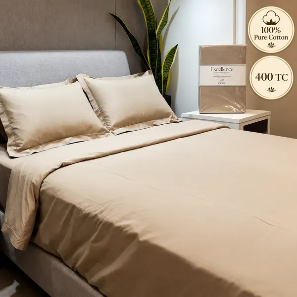 100%_Pure_Cotton_400_Tc_Solid_Beige_King_Size_Bedsheet_Set