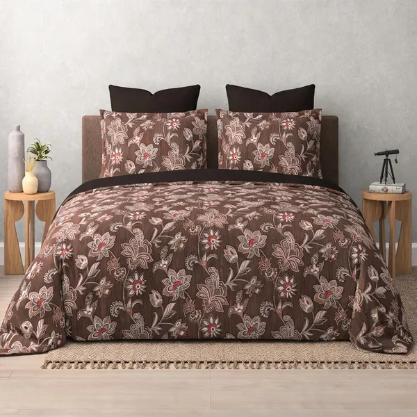 Cotton_Traditional_Brown_Floral_Print_King_Size_Bedsheet_Set