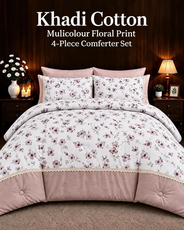 Khadi_Cotton_Multicolour_Floral_Print_4_Piece_Comforter_Set