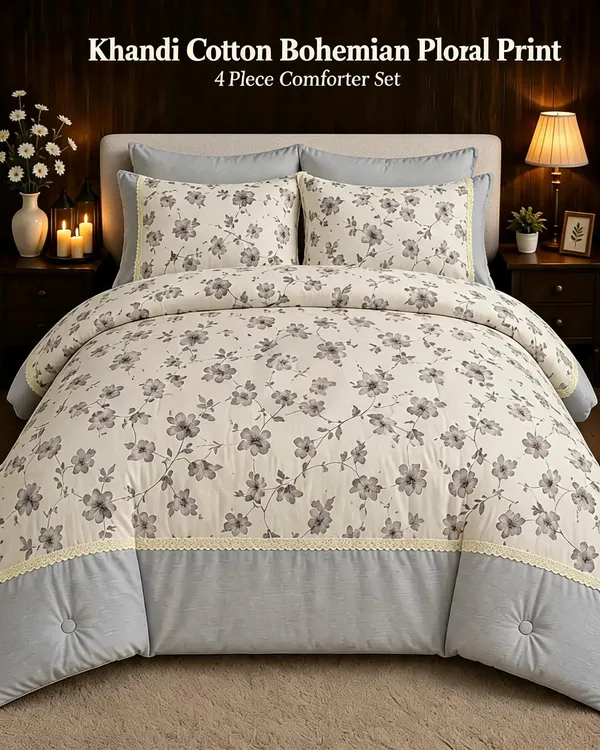 Khadi_Cotton_Bohemian_Floral_Print_4_Piece_Comforter_Set
