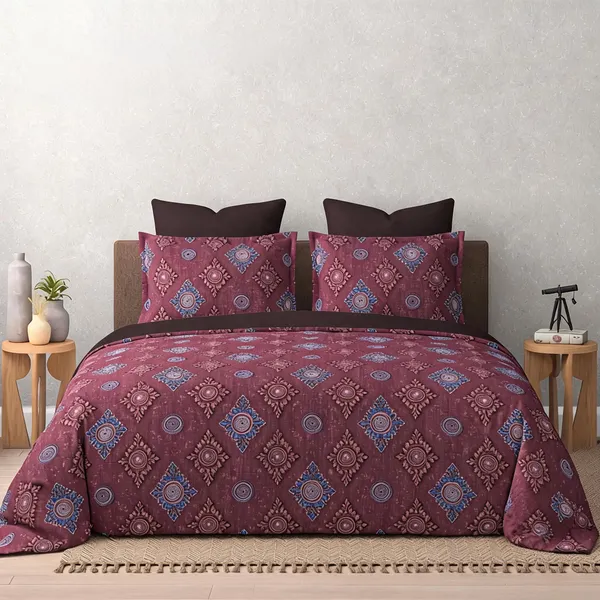 Cotton_Maroon_Geometric_Print_King_Size_Bedsheet_Set