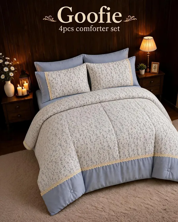 Khadi_Cotton_Blue_Floral_Print_4_Piece_Comforter_Set