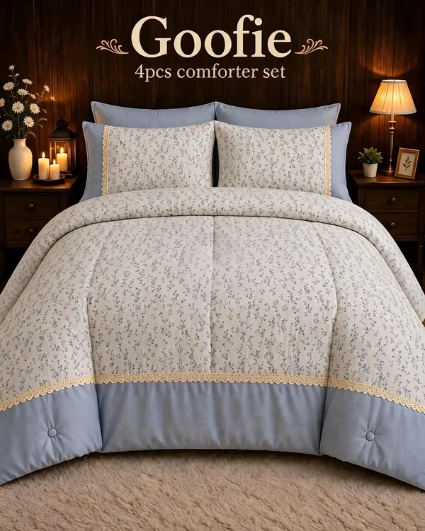 Khadi_Cotton_Blue_Floral_Print_4_Piece_Comforter_Set