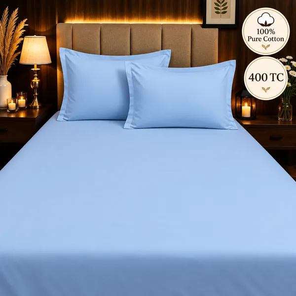 100%_Pure_Cotton_Solid_Blue_King_Size_Bedsheet_Set_With_Pillow_Covers
