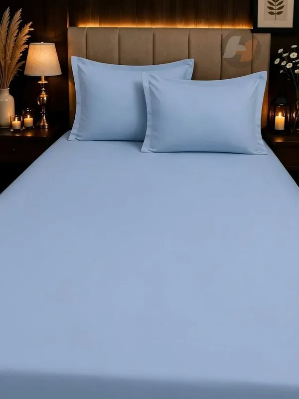 Cotton_Solid_Blue_King_Size_Bedsheet_Set_With_Pillow_Covers