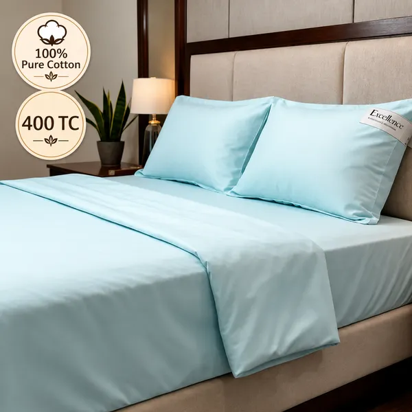 100%_Pure_Cotton_Solid_Blue_King_Size_Bedsheet_Set_With_Pillow_Covers