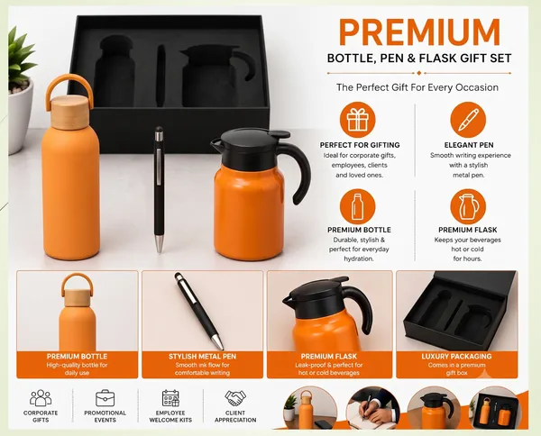 Orange_Personalized_Bottle_And_Flask_Gift_Set_With_Pen