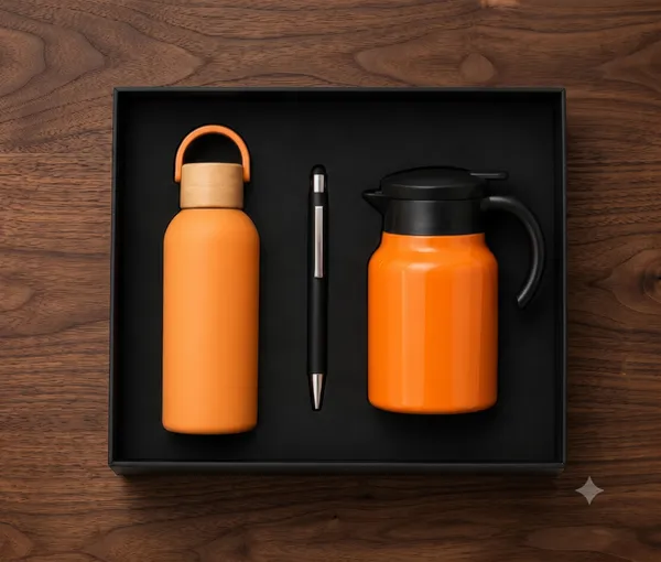 Orange_Personalized_Bottle_And_Flask_Gift_Set_With_Pen