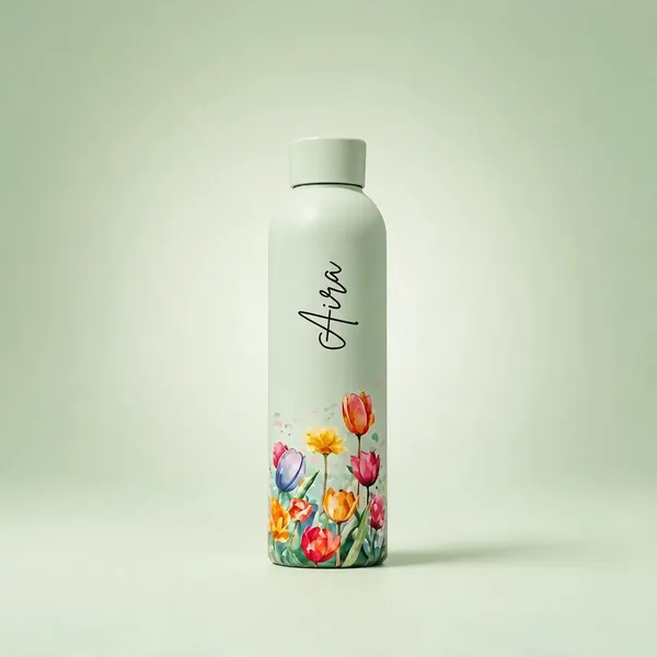 Stainless_Steel_Light_Green_Floral_Print_Water_Bottle