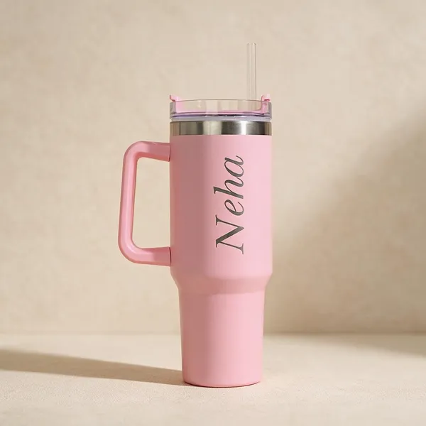 Stainless_Steel_Pink_Personalised_Travel_Tumbler_With_Straw