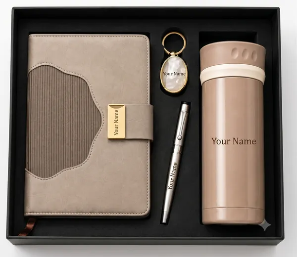 Beige_Notebook_Pen_Bottle_And_Keychain_Gift_Set