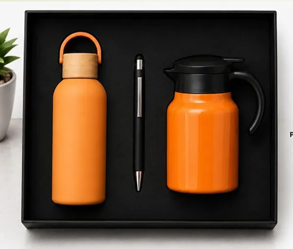 Orange_Personalized_Bottle_And_Flask_Gift_Set_With_Pen