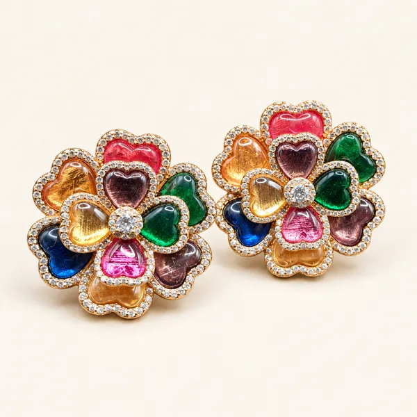 Multicolour_heart-petal_floral_stud_earrings_|_Multicolour_/_gold_tone