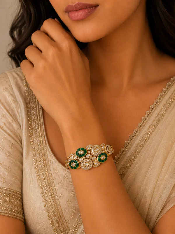 The_Zariya_Green_Meenakari_Polki_Bracelet_Default_Title