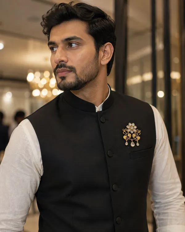 Gulnaar_Kundan_Floral_Brooch_With_Cz_Drops_Default_Title