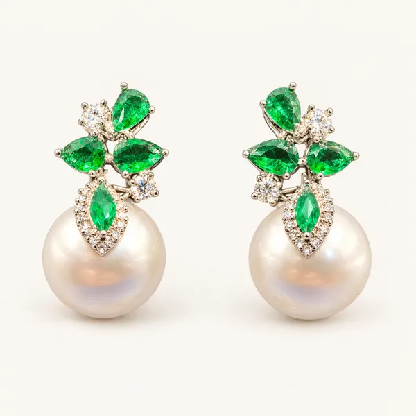 Green_leaf_cluster_earrings_with_white_pearl_drops_|_Green_/_white_/_clear_/_gold_tone