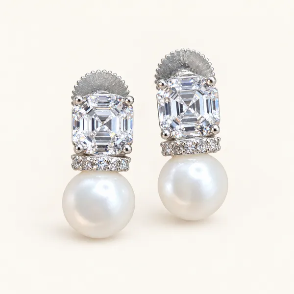 Square_step-cut_earrings_with_curved_stone_bars_and_white_pearl_drops_|_Clear_/_white_/_silver_tone