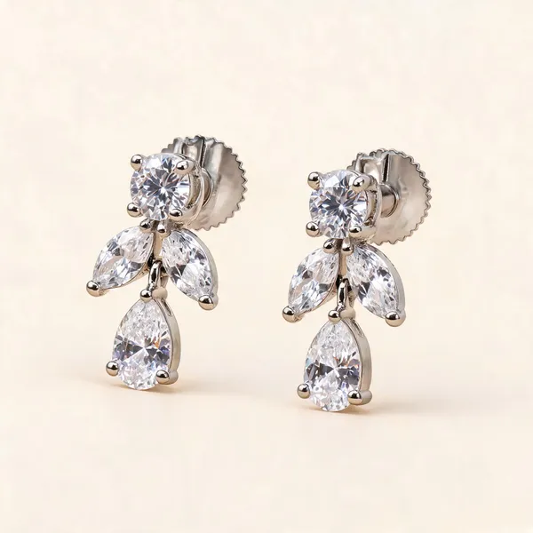 Round_And_Leaf-Stone_Earrings_With_Pear-Shaped_Drops_|_Clear_/_Silver_Tone