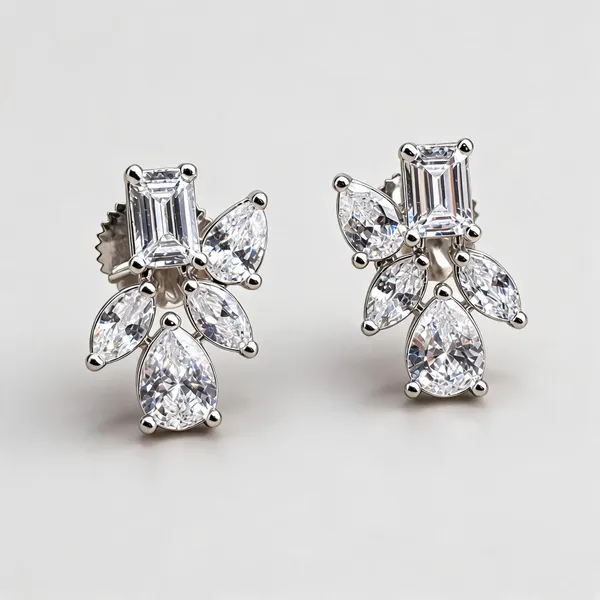Mixed-Cut_Five-Stone_Earrings_With_Pear-Shaped_Drops_|_Clear_/_Silver_Tone
