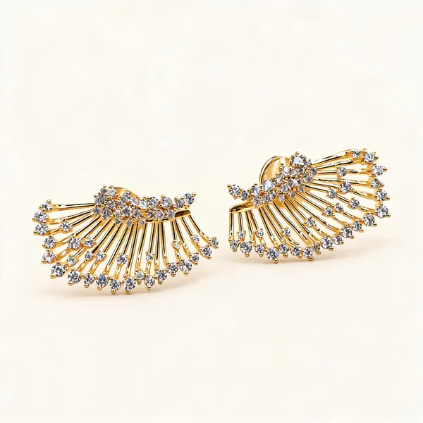 Radiating_Fan_Earrings_With_Clear_Stone_Accents_|_Clear_/_Gold_Tone