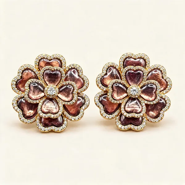 Heart-Petal_Floral_Stud_Earrings_|_Mauve_/_Gold_Tone