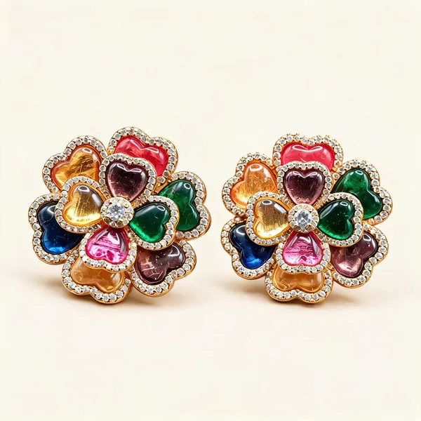 Multicolour_Heart-Petal_Floral_Stud_Earrings_|_Multicolour_/_Gold_Tone