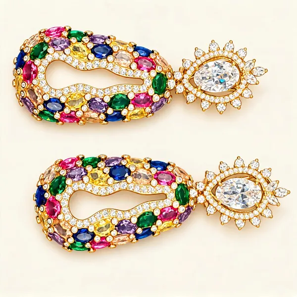Open_Teardrop_Earrings_With_Multicolour_Stones_And_Floral_Tops_|_Multicolour_/_Clear_/_Gold_Tone