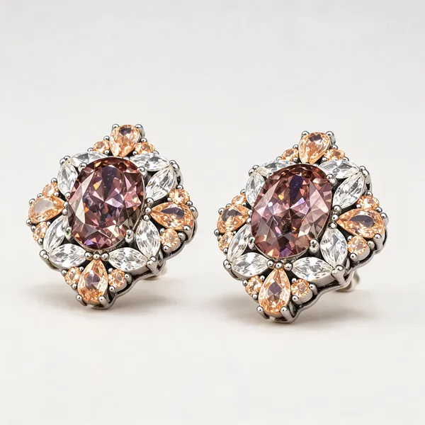 Oval_Smoky_Centre_Stud_Earrings_With_Champagne_And_Clear_Halo_Stones_|_Smoky_Mauve_/_Champagne_/_Clear_/_Gold_Tone