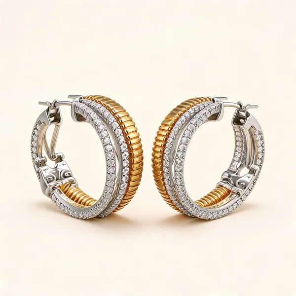 Textured_Two-Tone_Hoop_Earrings_With_Clear_Stone_Rows_|_Gold_Tone_/_Silver_Tone_/_Clear
