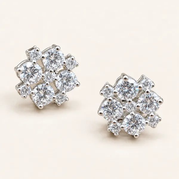 Nine-stone_round_cluster_stud_earrings_|_Clear_/_silver_tone