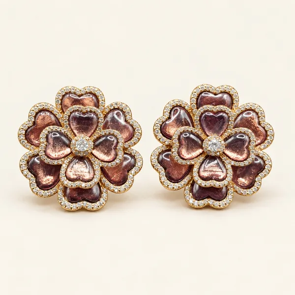 Heart-petal_floral_stud_earrings_|_Mauve_/_gold_tone