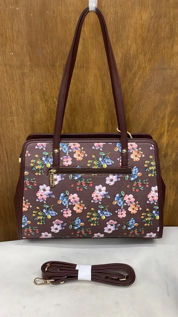 Brown_Pu_Leather_Floral_Print_Shoulder_Bag_For_Women